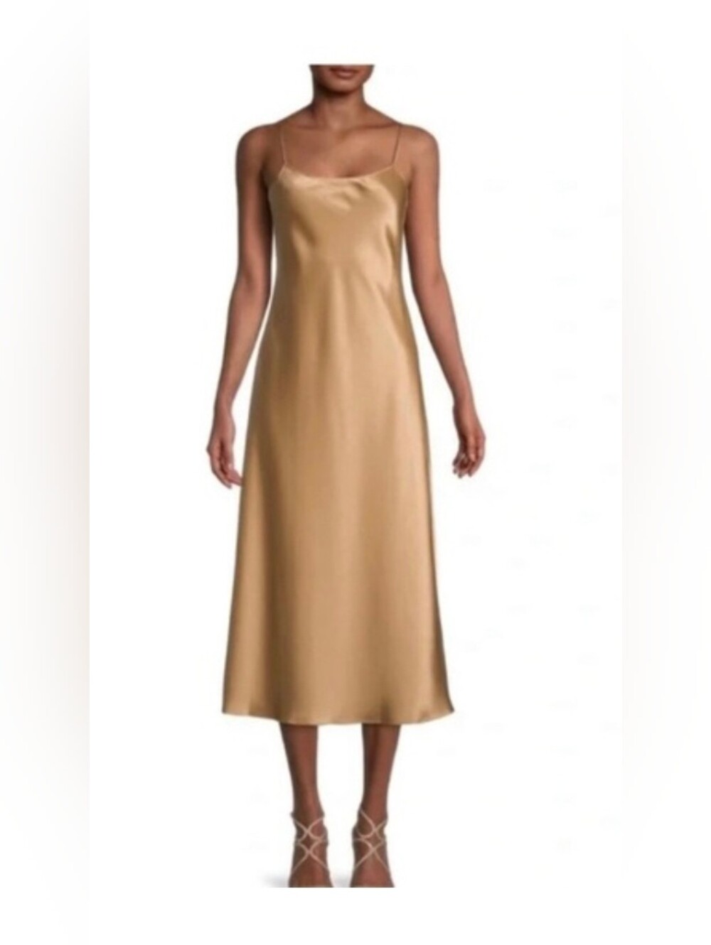 Theory Size 10  Gold Satin Slip Midi Dress